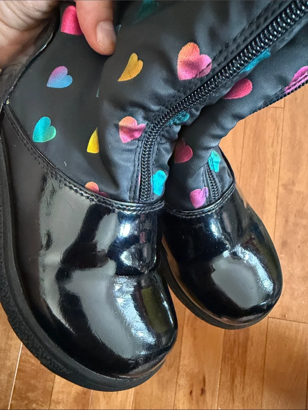 Totes Black Kids Rain & Snow Boots with Colorful Heart Print